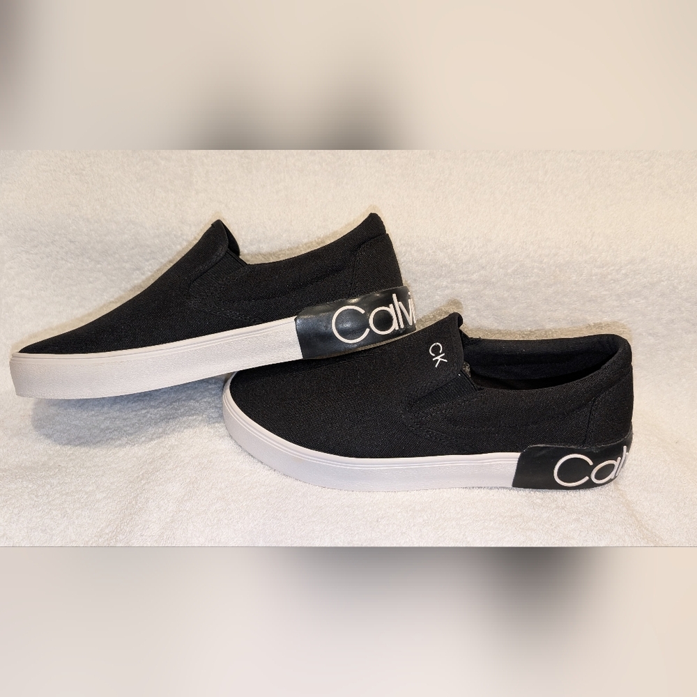 Calvin Klein Ryor Black Canvas Slip On Sneakers Men's 8M EXCELLENT CONDITION